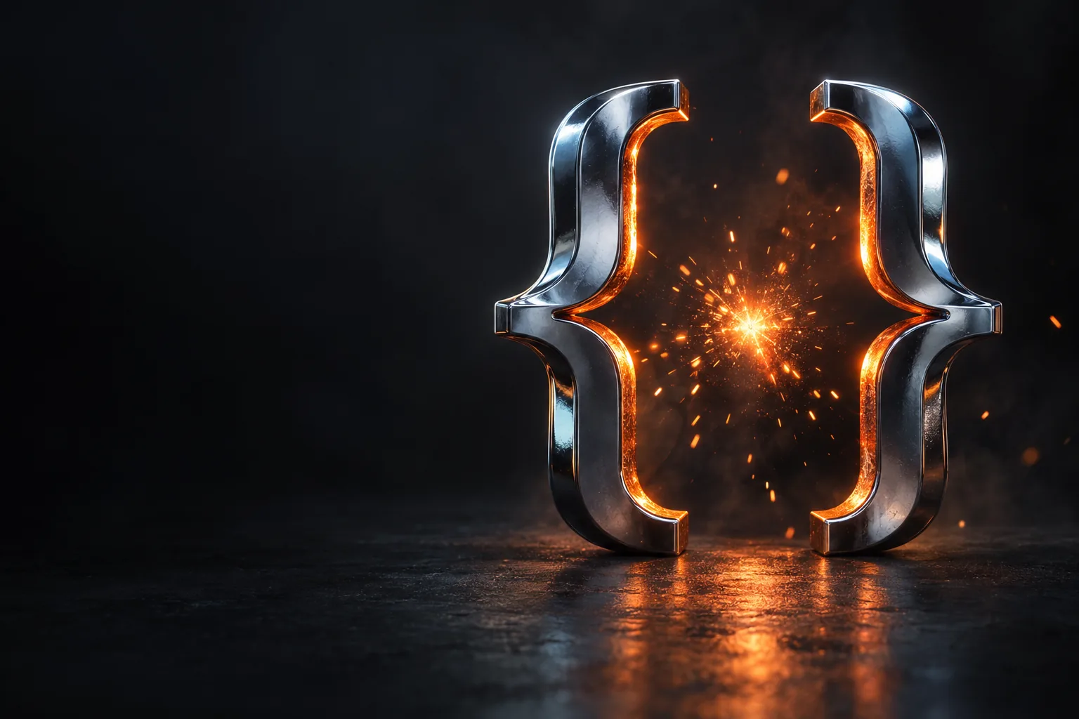 Chrome curly braces with sparks between them