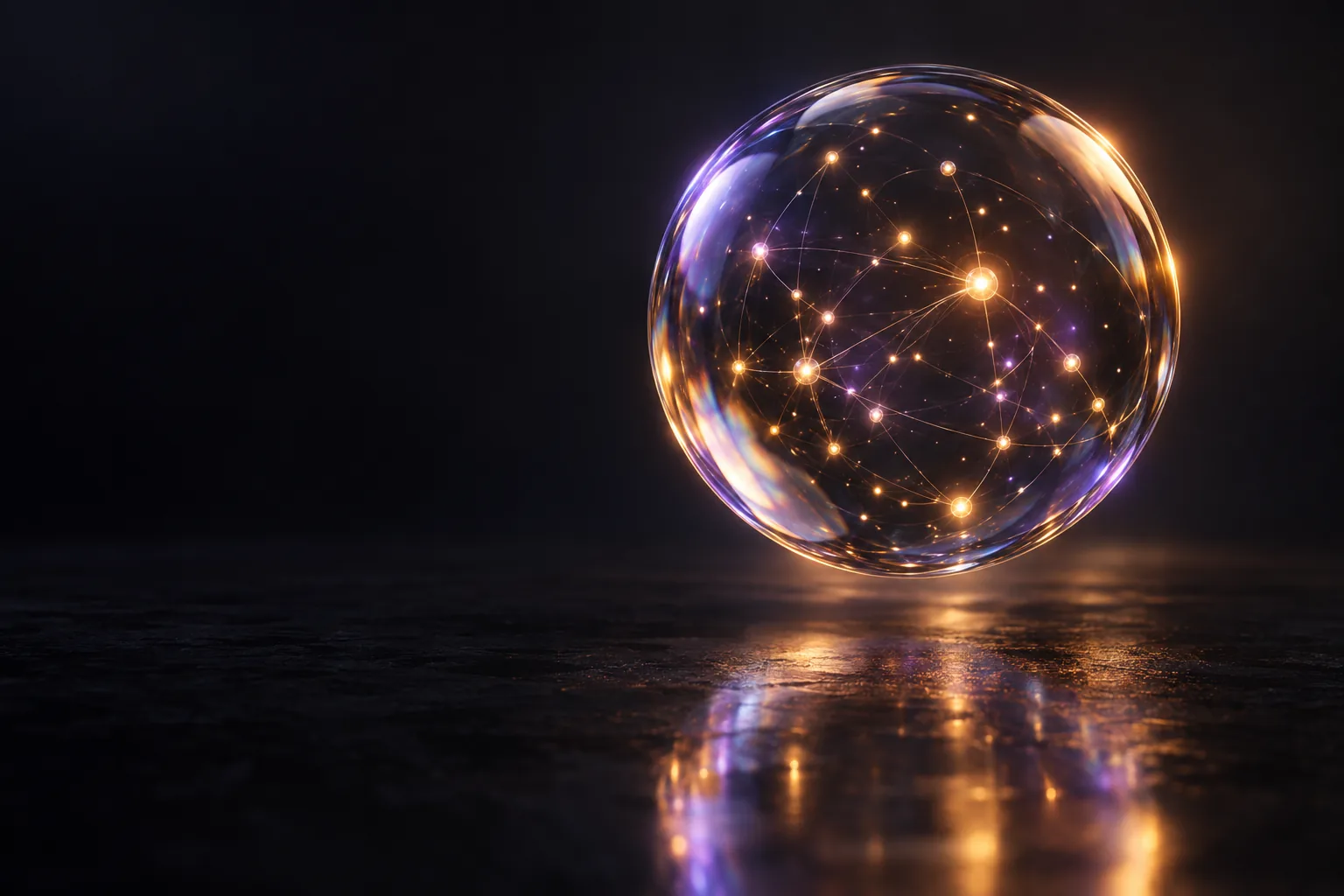 A glass sphere holding a constellation of small lights