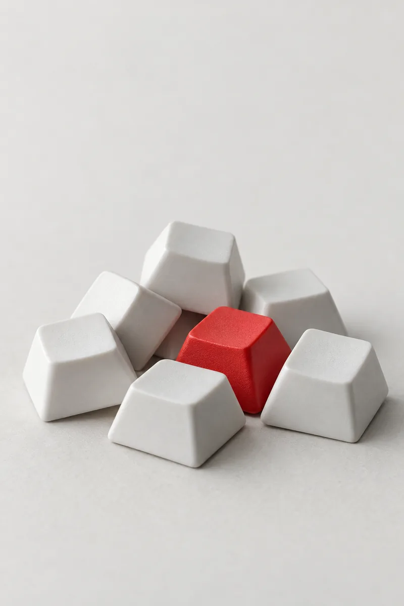 Blank white keycaps with one red key
